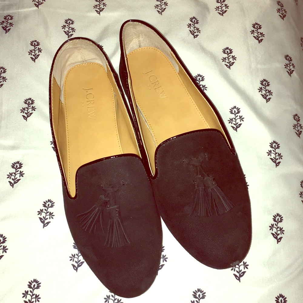 J.CREW BLACK EDIE TASSEL FLATS